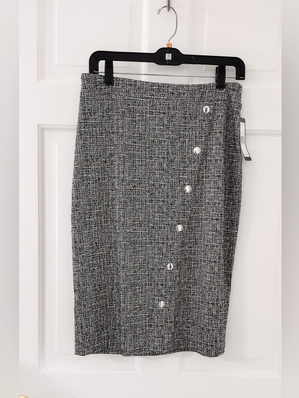 Y2K Soho Sz S Textured Black & White Button-Front Pencil Skirt